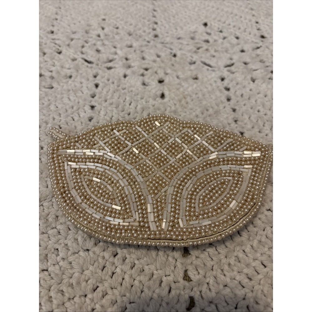 Ivory Seed Pearl Beaded Clutch Evening Opera Cocktail Bag Purse NICE 1950s